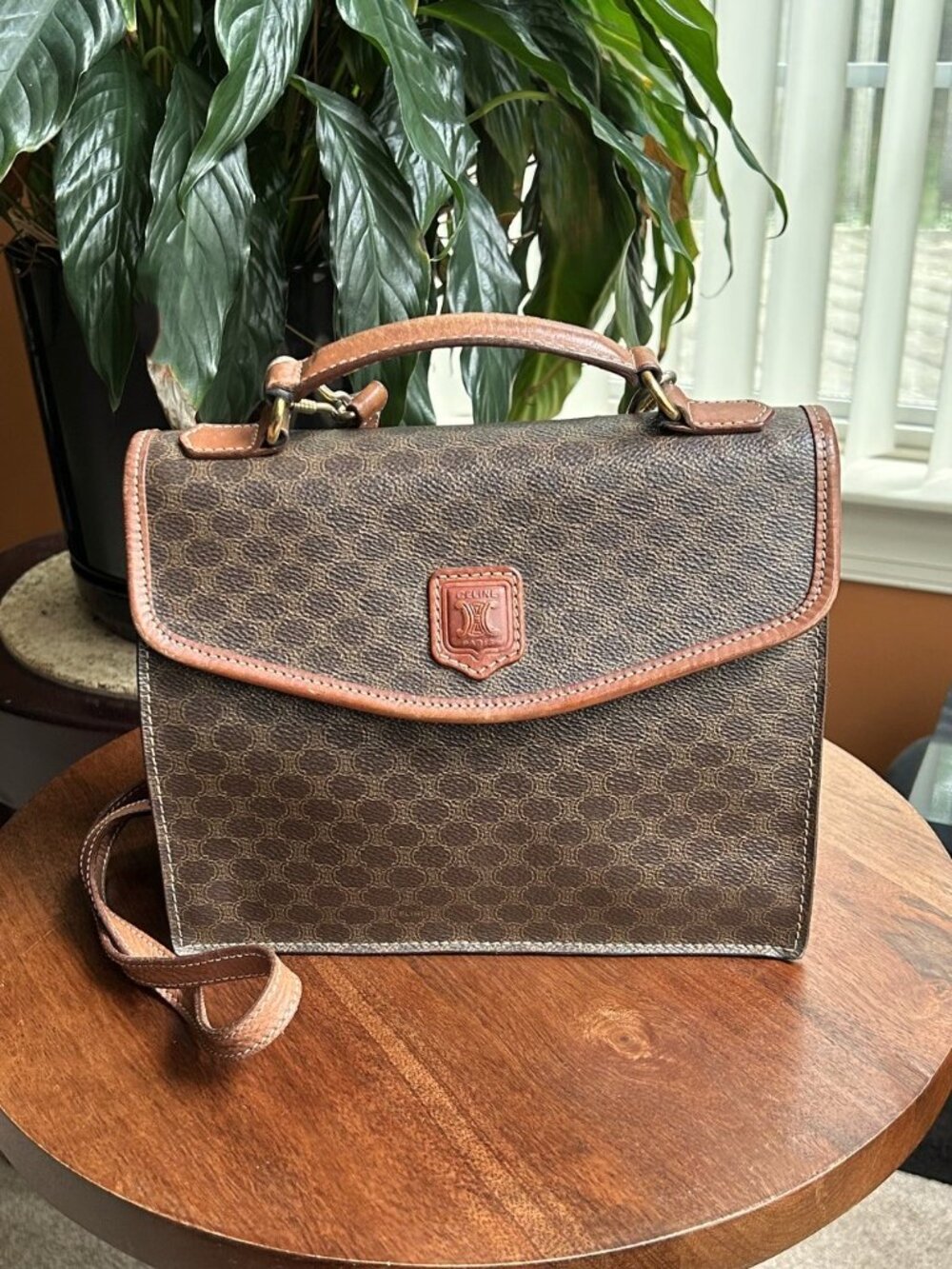 CELINE Macadam Two Way Satchel, Shoulder Bag, Brown